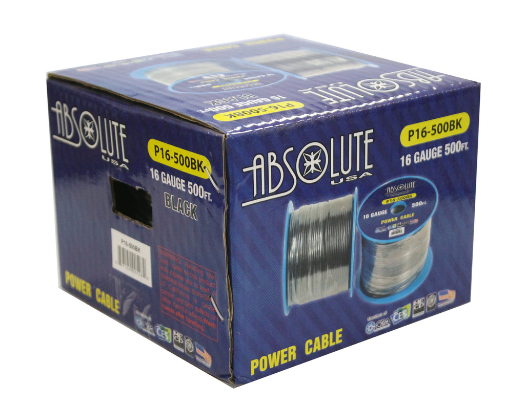 Absolute USA P16-500BK 16 Gauge 500FT Primary Power & Remote Wire – Black