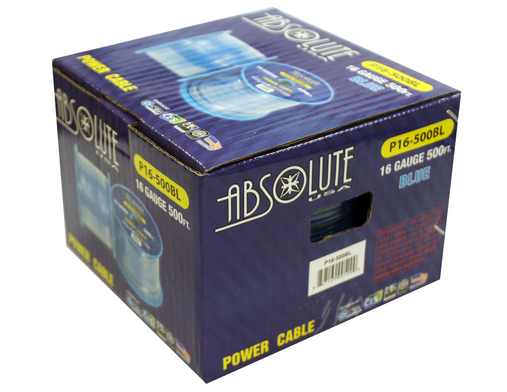 Absolute USA P16-500BL 16 Gauge 500FT Primary Power & Remote Wire – Blue