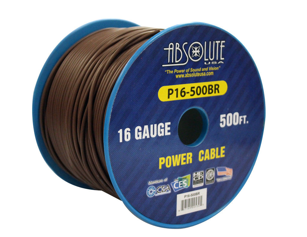 Absolute USA P16-500BR 16 Gauge 500FT Primary Power & Remote Wire – Brown