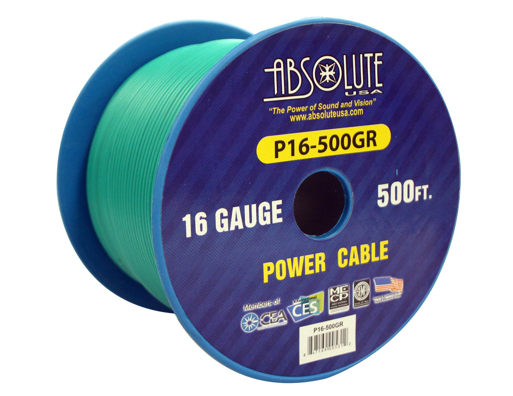 Absolute USA P16-500GR 16 Gauge 500FT Primary Power & Remote Wire – Green