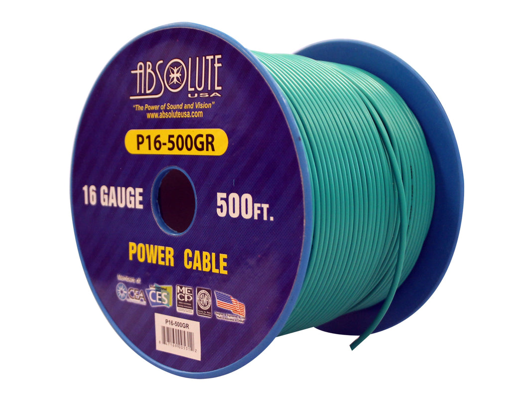 Absolute USA P16-500GR 16 Gauge 500FT Primary Power & Remote Wire – Green