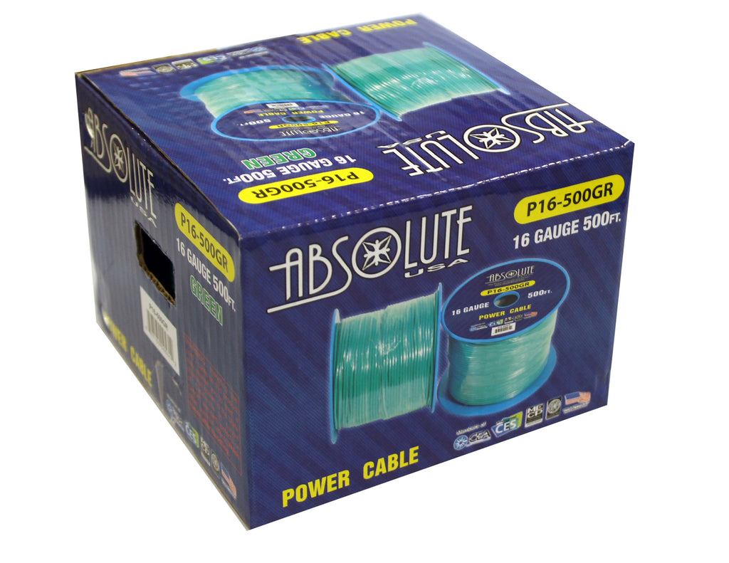 Absolute USA P16-500GR 16 Gauge 500FT Primary Power & Remote Wire – Green