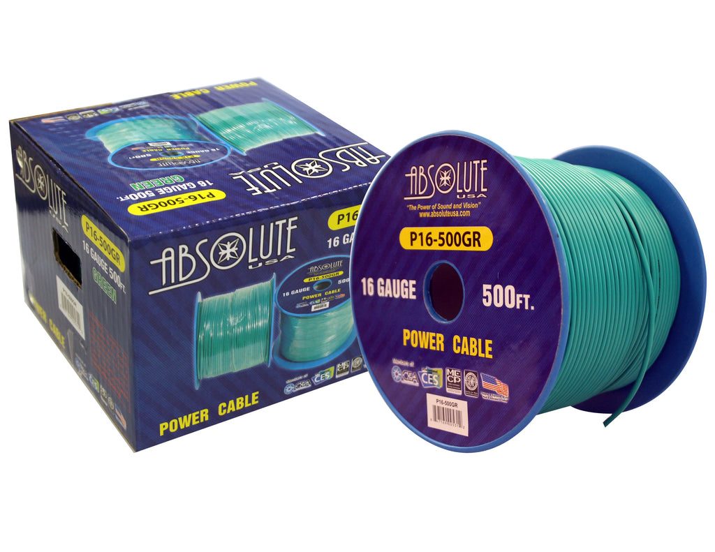Absolute USA P16-500GR 16 Gauge 500FT Primary Power & Remote Wire – Green