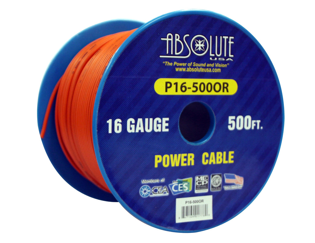 Absolute USA P16-500OR 16 Gauge 500FT Primary Power & Remote Wire – Orange