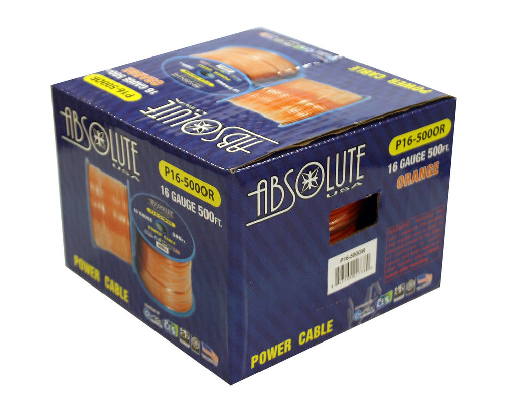 Absolute USA P16-500OR 16 Gauge 500FT Primary Power & Remote Wire – Orange
