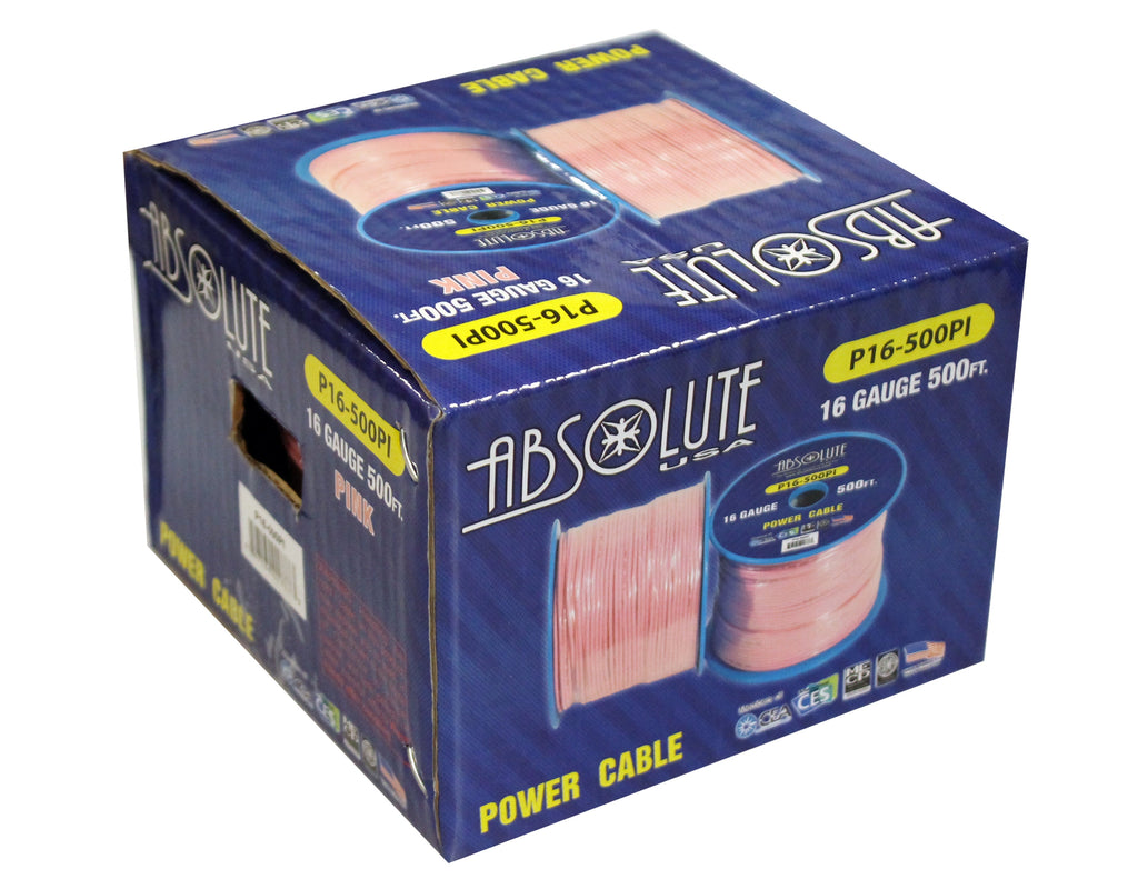 Absolute P16-500PI 16 Gauge 500FT Primary Power & Remote Wire – Pink
