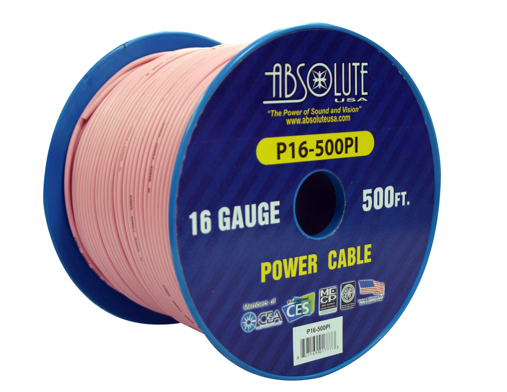 Absolute P16-500PI 16 Gauge 500FT Primary Power & Remote Wire – Pink