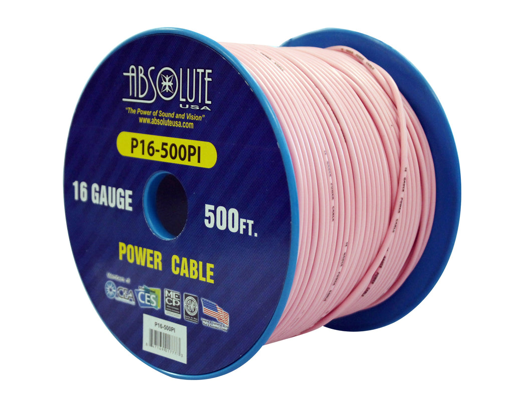 Absolute P16-500PI 16 Gauge 500FT Primary Power & Remote Wire – Pink