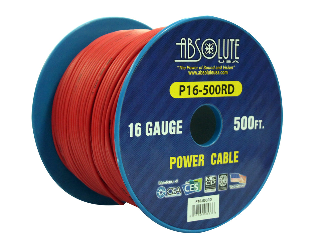 Absolute USA P16-500RD 16 Gauge 500FT Primary Power & Remote Wire – Red