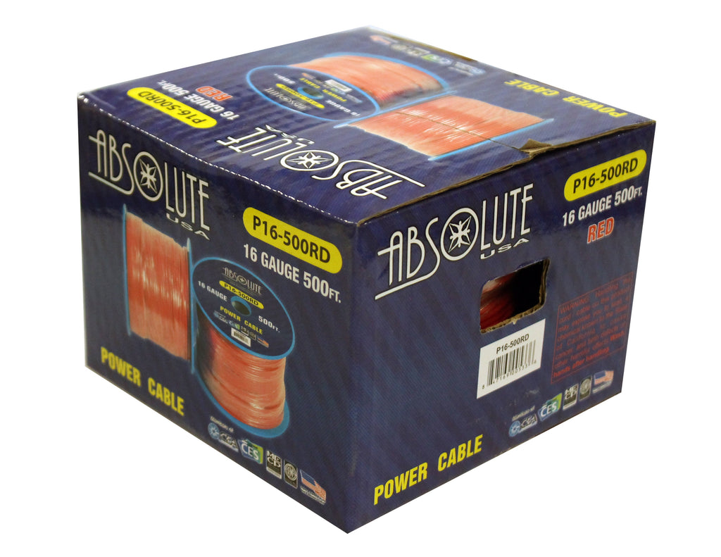 Absolute USA P16-500RD 16 Gauge 500FT Primary Power & Remote Wire – Red