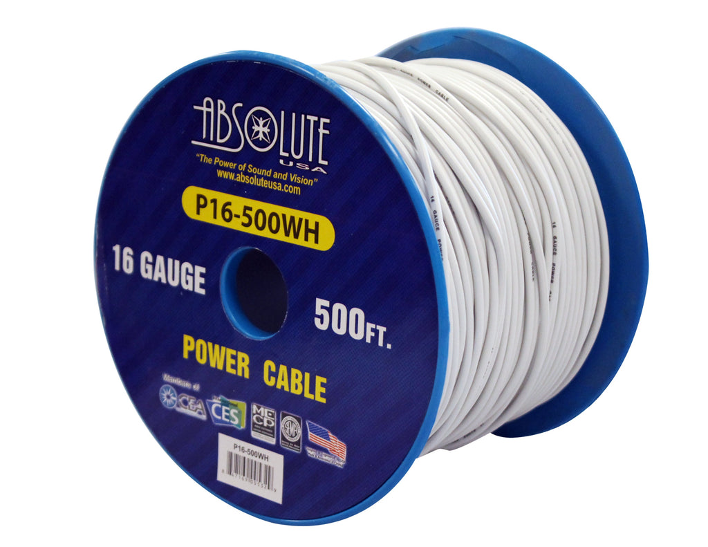 Absolute USA P16-500WH 16 Gauge 500-Feet Spool Power Wire Cable (White)