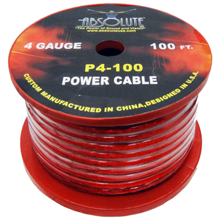 Absolute P4-100RD 100' 4-Gauge Red Copper Mix Power Ground Wire Cable