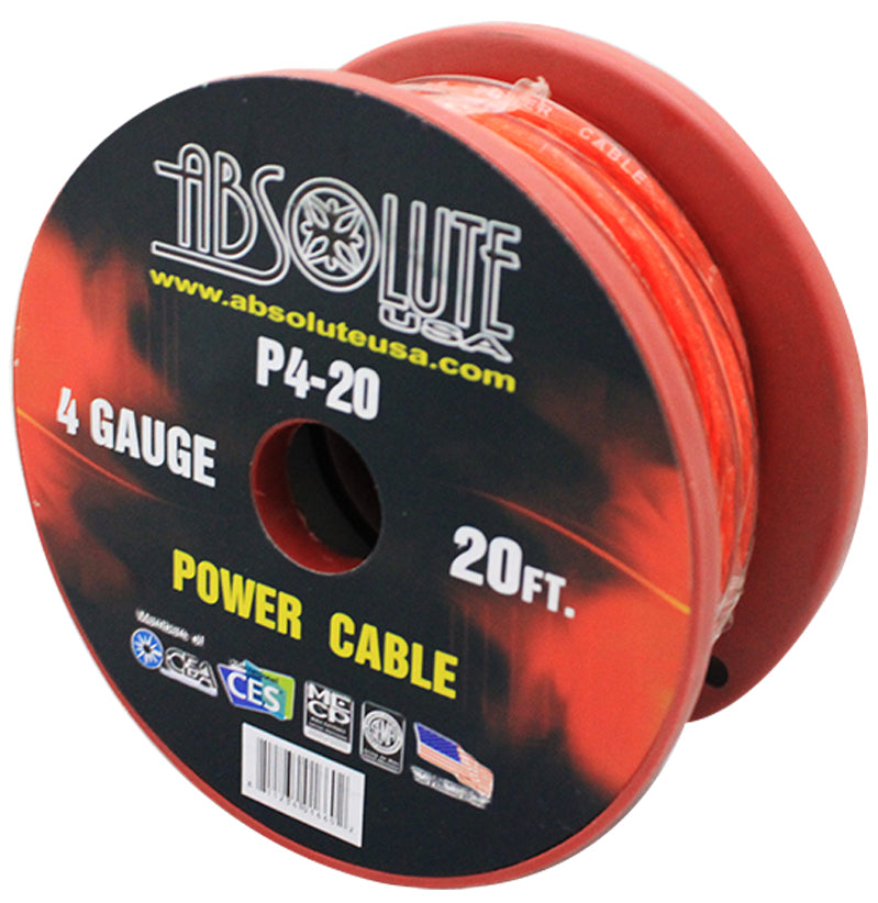 Absolute P4-20RD 20' 4-Gauge Red Copper Mix Power Ground Wire Cable