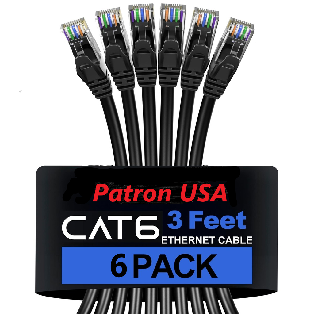 6 Patron Cat6a Ethernet Network Patch Cable RJ45 23AWG 600M Solid Copper Wire 3' Black