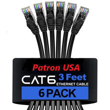 Load image into Gallery viewer, 6 Patron Cat6a Ethernet Network Patch Cable RJ45 23AWG 600M Solid Copper Wire 3' Black