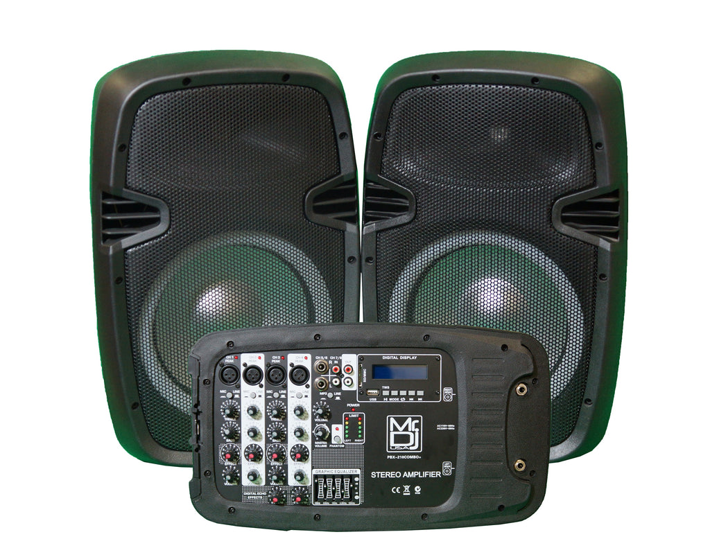 MR DJ PBX210COMBO Speaker Portable all in One PA/DJ KTV System 2X 10" 3000W Bluetooth Active Speaker Mixer & Stands