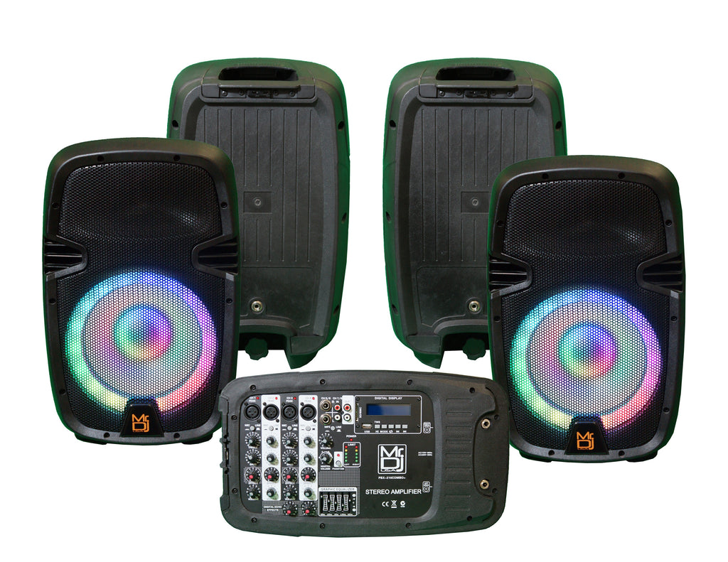 MR DJ PBX210COMBO Speaker Portable all in One PA/DJ KTV System 2X 10" 3000W Bluetooth Active Speaker Mixer & Stands