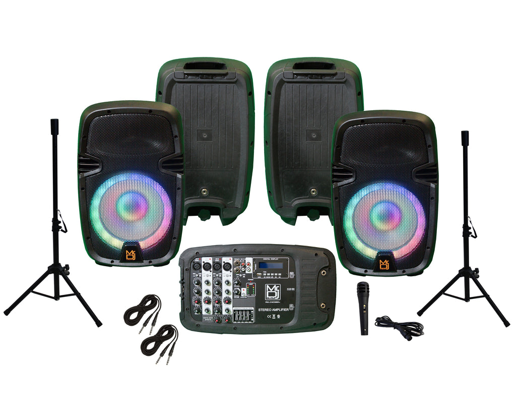 MR DJ PBX210COMBO Portable all in One PA/DJ System 2X 10" 3000W Bluetooth Active Speaker with Detachable Mixer & Stands