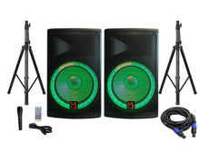 Load image into Gallery viewer, MR DJ PBX4500PKG 15&quot; 2-Way PA DJ 4500W Active Powered Bluetooth Karaoke Speaker LED Lighting &amp; Passive Speaker  + Speaker Stands &amp; Cable