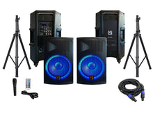 Load image into Gallery viewer, MR DJ PBX4500PKG 15&quot; 2-Way PA DJ 4500W Active Powered Bluetooth Karaoke Speaker LED Lighting &amp; Passive Speaker  + Speaker Stands &amp; Cable