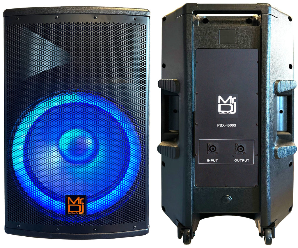 MR DJ PBX4500S 15" 2-Way PA DJ 4500W Passive Speaker LED Lighting + Speaker Stand & Cable