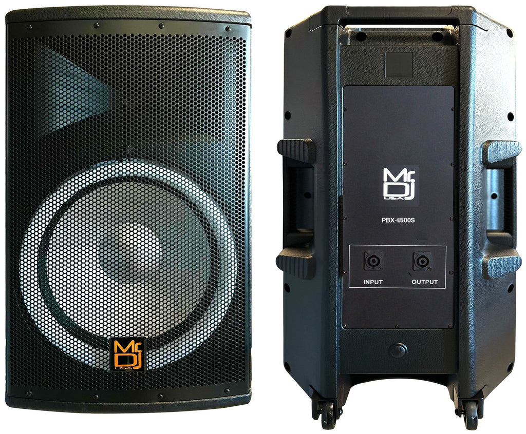 MR DJ PBX4500S 15" 2-Way PA DJ 4500W Passive LED Speaker + Speaker Stand & Cable