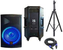 Charger l&#39;image dans la galerie, MR DJ PBX4500S 15&quot; 2-Way PA DJ 4500W Passive Speaker LED Lighting + Speaker Stand &amp; Cable