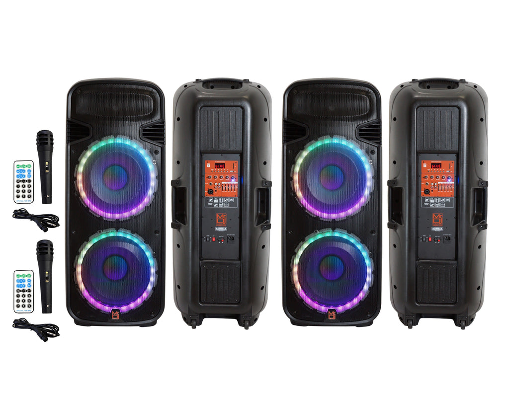 2 Mr Dj PSBAT6200 Dual 15" 4000 Watt Max Power 3 Way Party Speaker with Built-In Bluetooth & Rechargeable Battery