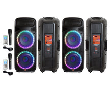 Charger l&#39;image dans la galerie, Pair of Dual 15&quot; Portable Rechargeable 4000W Max Powered Active PA DJ Speaker with Built-In Bluetooth &amp; LED Light