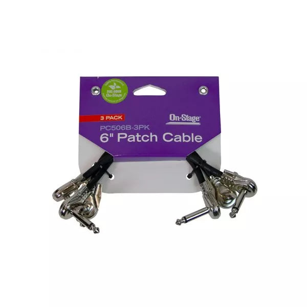 On-Stage PC506B-3PK 6" Patch Cable w/ Pancake Connectors (Black) - 3 Pack