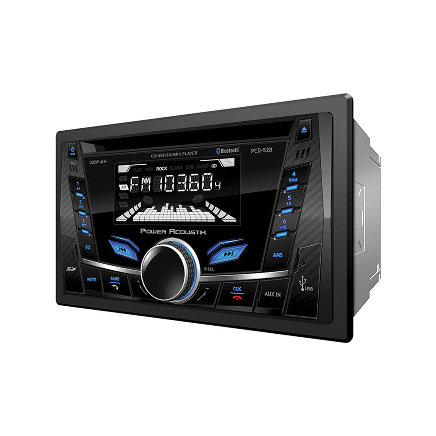 Power Acoustik PCD-52B Double DIN CD/MP3 Source Headunit – Dynamic Carbon Faceplate Finish