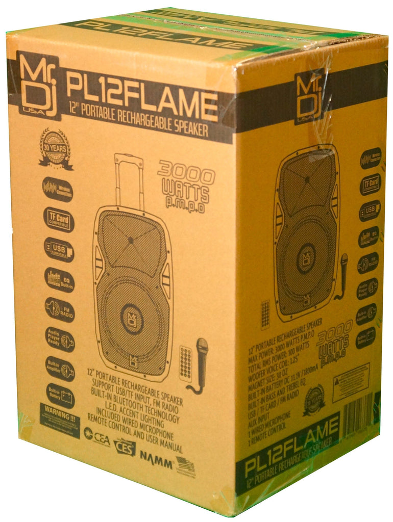 MR DJ PL12FLAME 12" Portable Translucent Bluetooth Speaker + Speaker Stand + 7-LED Moving Head DJ Light