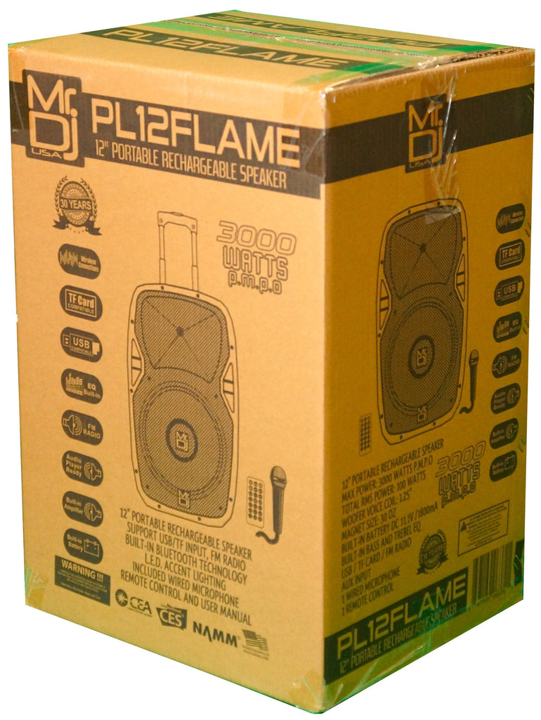 2 MR DJ PL12FLAME 12" Portable Translucent Bluetooth Speaker