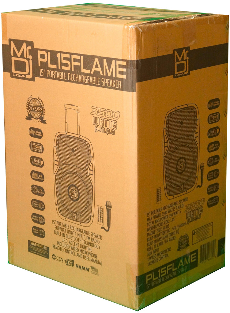 2 MR DJ PL15FLAME 15" Portable Translucent Bluetooth Speaker