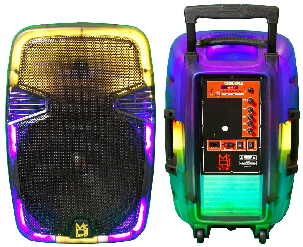 MR DJ PL15FLAME 15" Portable Translucent Bluetooth Speaker + Speaker Stand + 18-LED Slim Par Wash DJ Light