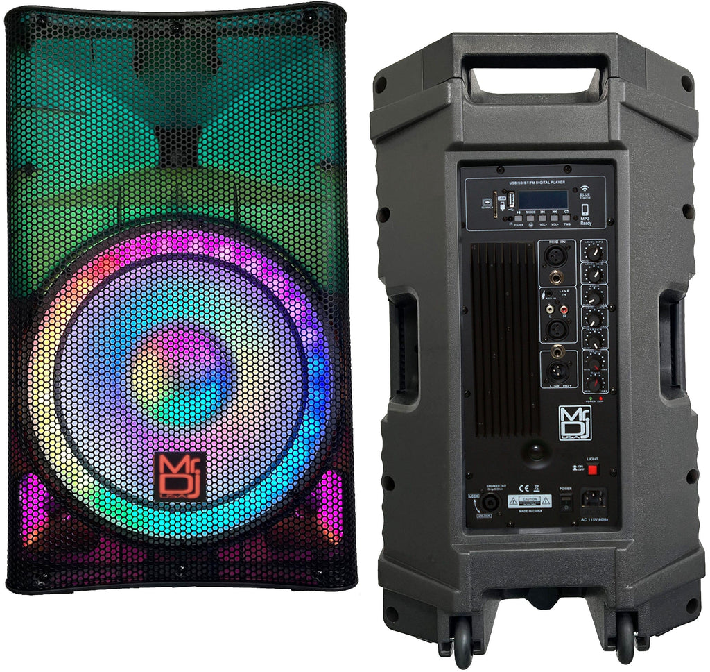 2 MR DJ PLED5200 PRO PA DJ 15" Portable Active Bluetooth/MP3/FM Radio Speaker + Speaker Stand