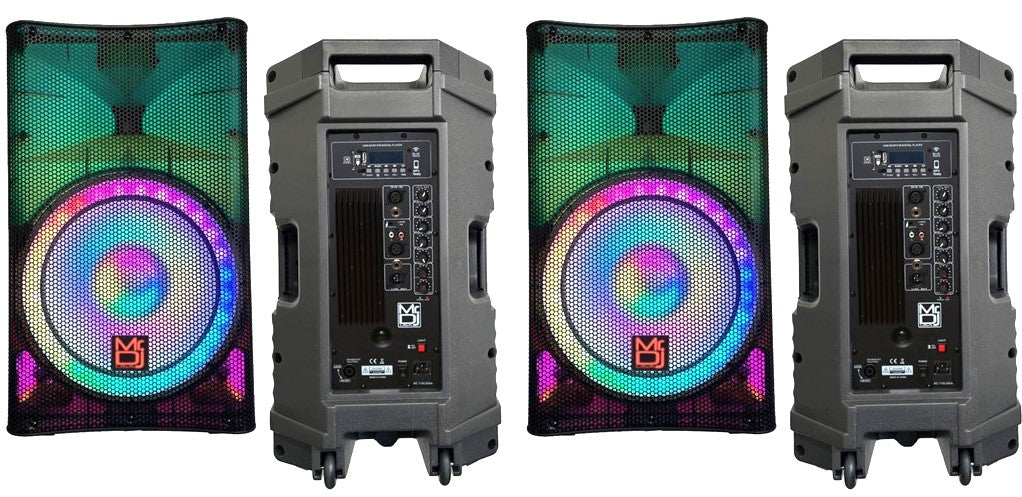 2 MR DJ PLED5200 PRO PA DJ 15" Portable Active Bluetooth/MP3/FM Radio Speaker