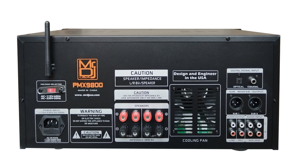 MR DJ PMX-9800 5000W PA DJ Audio Mixer Powered Soundboard DSP Bluetooth FM