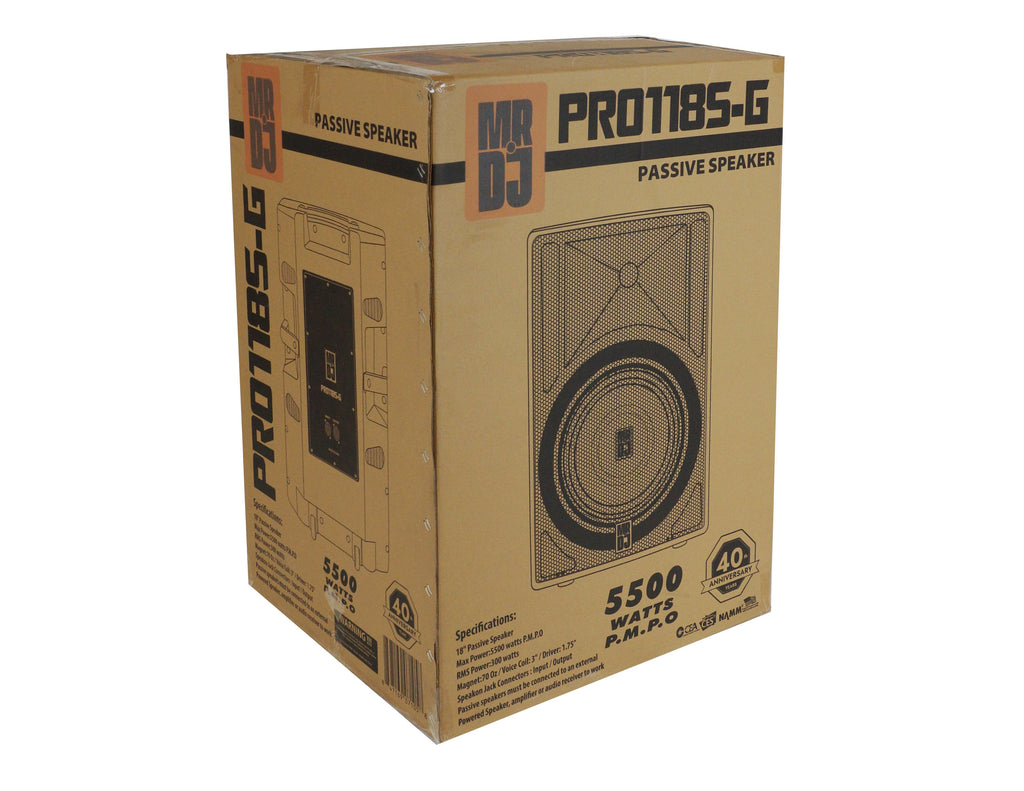 MR DJ PRO118S-G Powerful PRO PA DJ Single 18" Full Range Passive Speaker