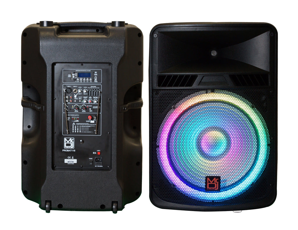 MR DJ 18" Portable Builtin Battery Active Powered Rechargeable PRO PA DJ Speaker