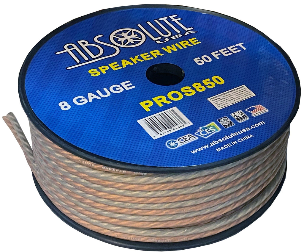 Absolute USA PROS850 8 Gauge Speaker Wire<br/>50' 8 Gauge PRO PA DJ Car Home Marine Audio Speaker Wire Cable Spool