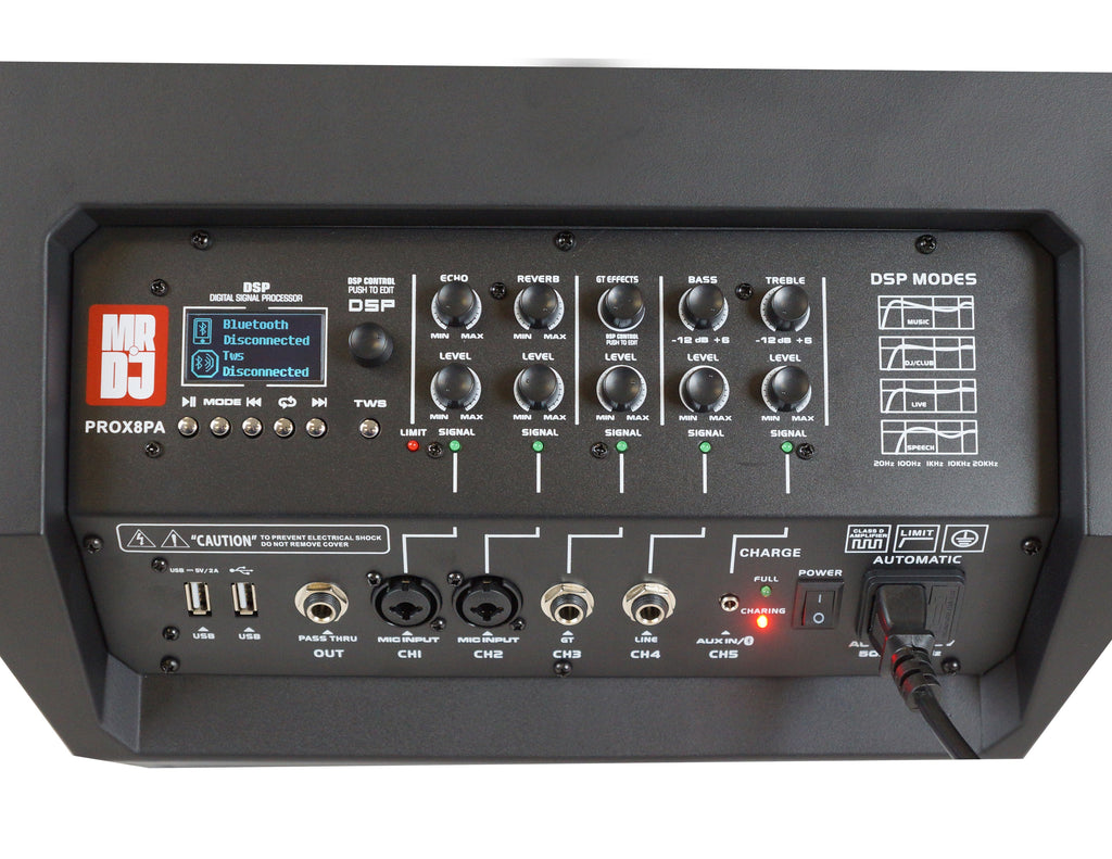 MR DJ PROX8PA PRO Battery Powered Active Portable PA Speaker All-in-One Array System