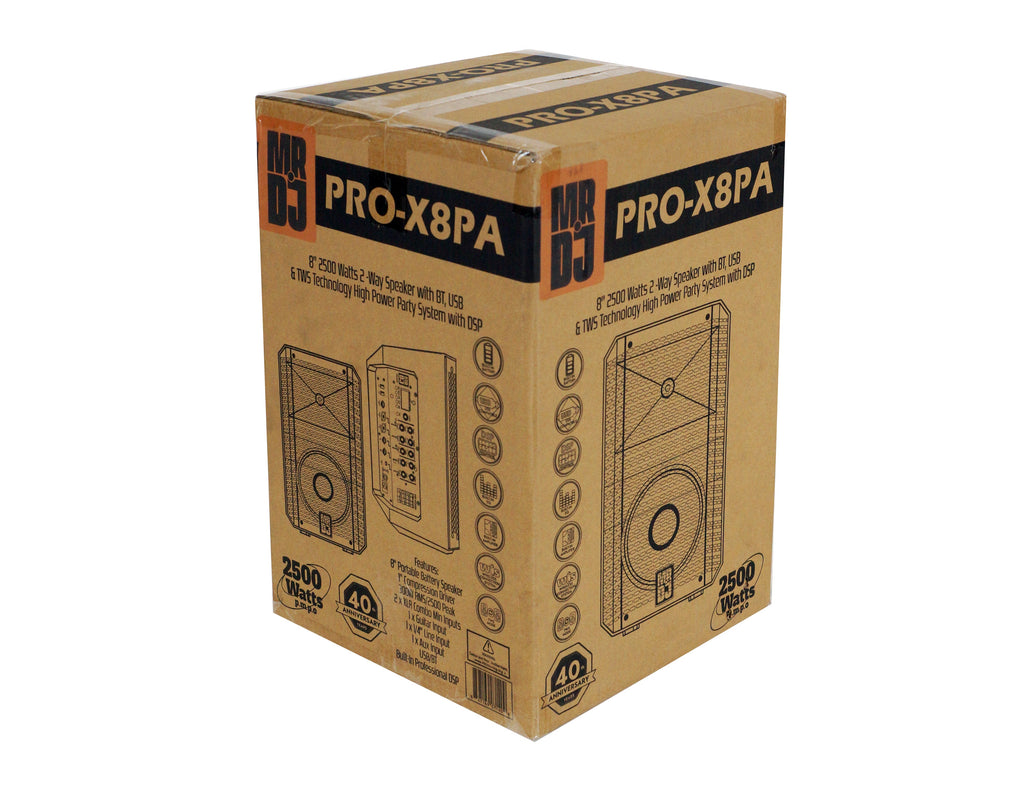 2 MR DJ PROX8PA PRO Battery Powered Active Portable PA Speaker All-in-One Array System