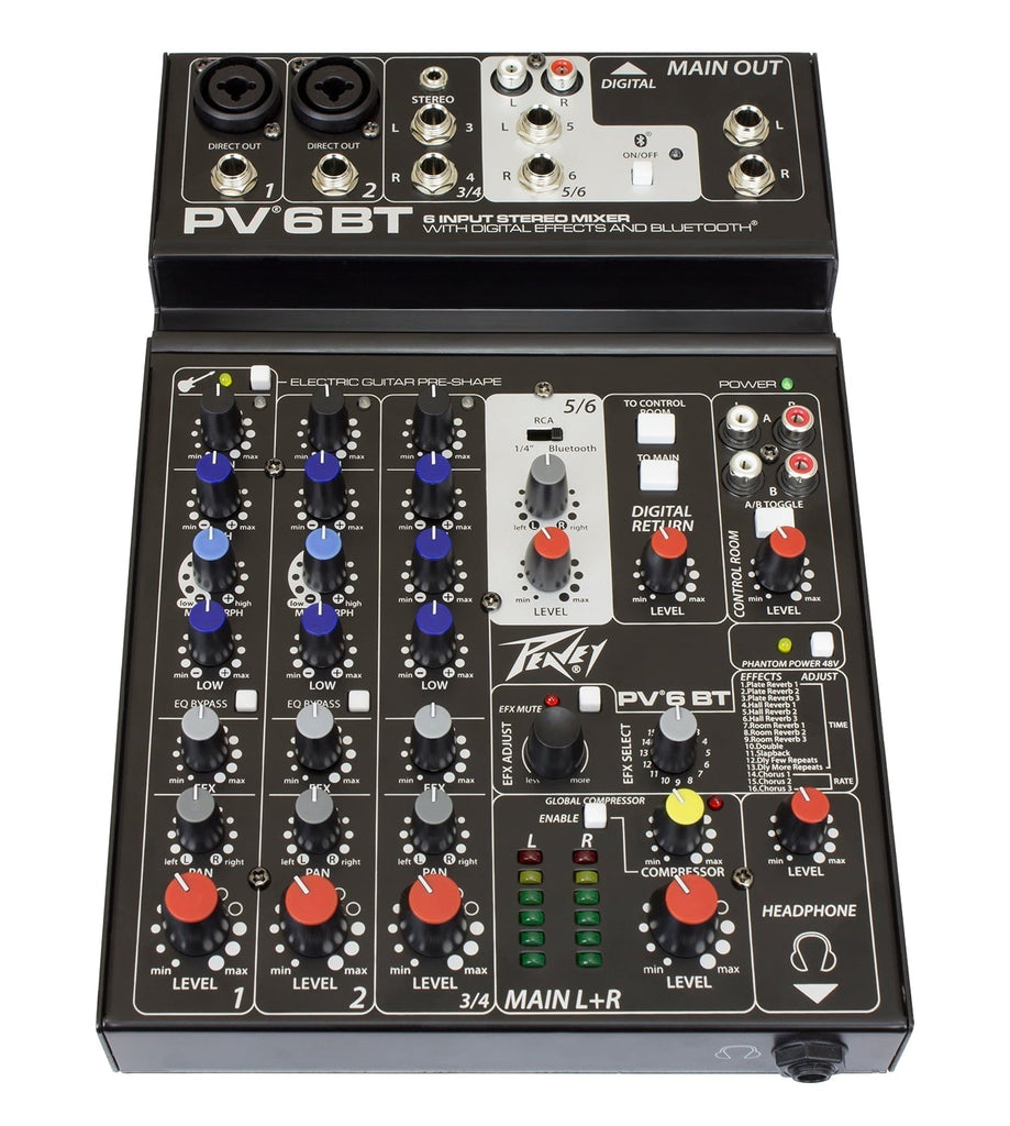 Peavey PV 6 BT 6 Channel Compact Mixing Mixer Console with Bluetooth + Certified Headphones