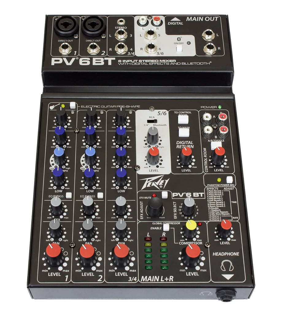 Peavey PV 6 BT 6 Channel Compact Mixing Mixer Console with Bluetooth
