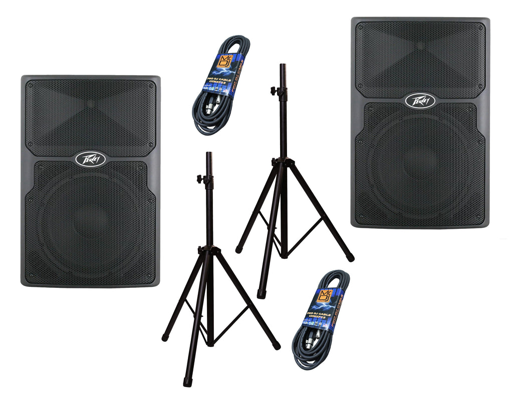 (2) PVXP15 DSP 15 inch Powered Speaker 830W 12" Powered Speaker with 1.4" Compression Driver,+ Free Mr. Dj Speaker Stands+XLR Cable