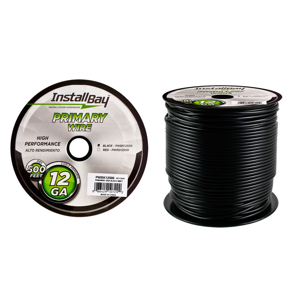 Install Bay PWBK12500 Primary Wire 12 Gauge All Copper Black Coil - 500 ft