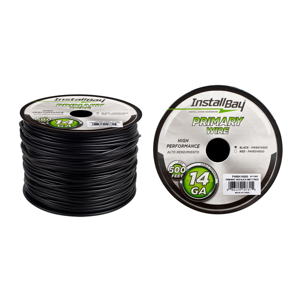Install Bay PWBK14500 Primary Wire 14 Gauge All Copper Black Coil - 500 ft
