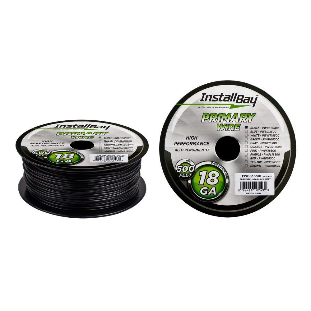 Install Bay PWBK18500 Primary Wire 18 Gauge All Copper Black Coil - 500 ft