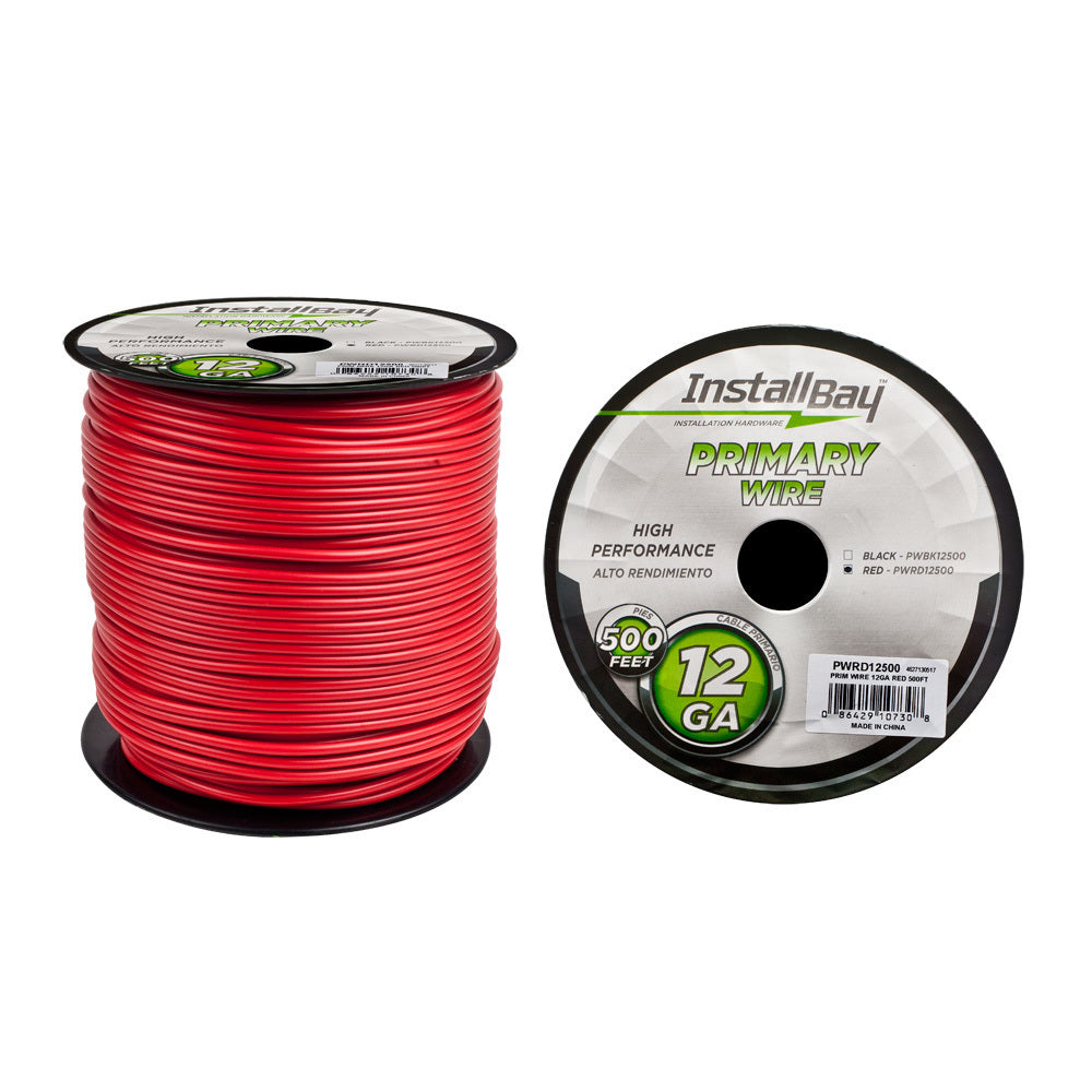 Install Bay PWRD12500 Primary Wire 12 Gauge All Copper Red Coil - 500 ft